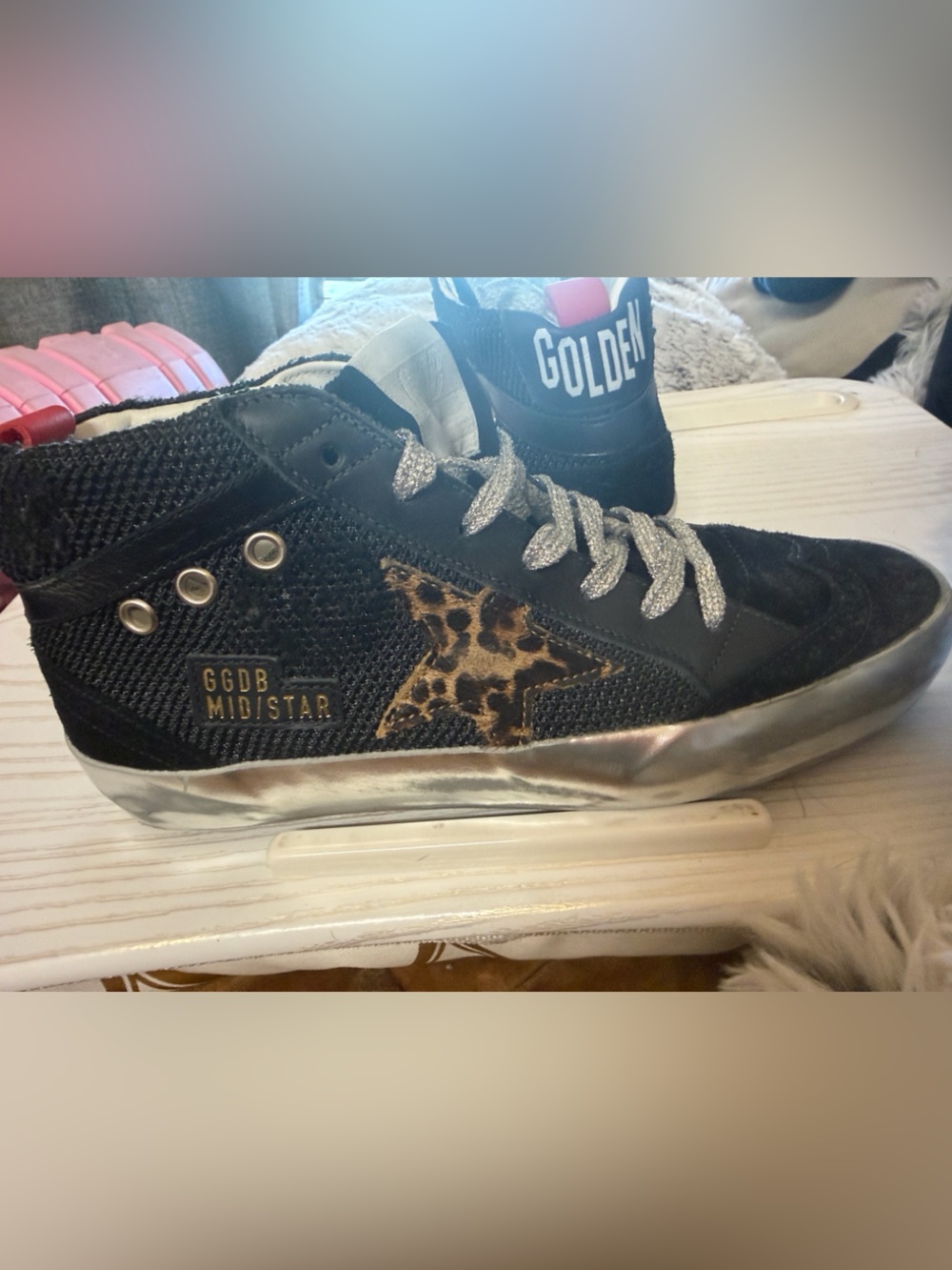 *Authenticated*Golden Goose Deep Blue Mid-Star Sneaker with Leopard star - Picture 16 of 17